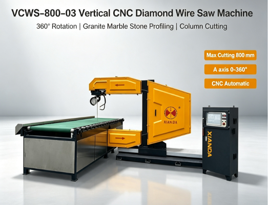 Vertikale CNC-Diamantdrahtsäge mit 360°-Drehung für Granit-Marmor-Kurvenschnitte | 7,5-15 kW Motorleistung & 3+3 Tonnen Werkbanklast